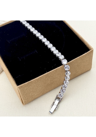 Su Yolu Bileklik Kare Kesim Pırlanta Modeli 5 Mm Zirkon Taş Silver Gümüş