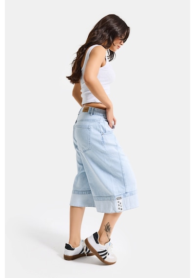 it's basic Kadın Ice Renk 4s6-3 Baggy Fit Maxi Boy Özel Tasarım Denim Bermuda Şort Ice Rengi