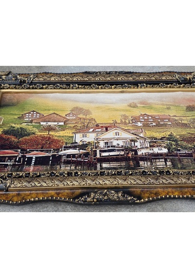 Kıyı Evleri Ve Tekne Limanı Adlı İran Tebriz Halı Tablo 123x73cm - Duvar Halı Kilim Tablo