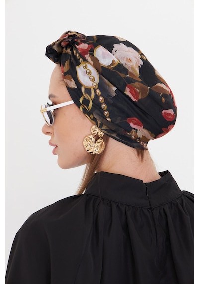 Hürrem Bone Bordo Pratik Hazır Geçmeli Tesettür Bone Kesik Elyaf Retro Desenli 2409 16 Bordo