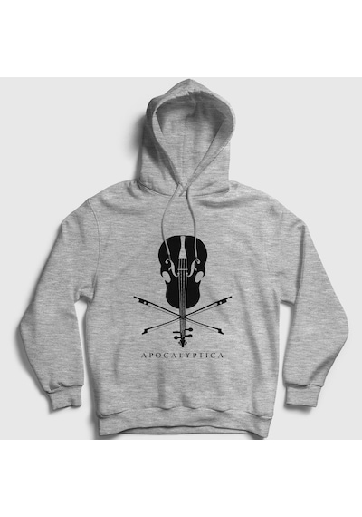 Presmono Unisex Cello Apocalyptica Kapüşonlu Sweatshirt Gri Melanj