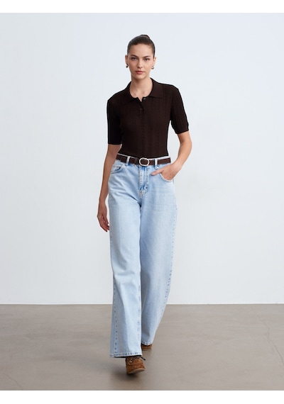 Dilvin 72288 Pamuk Kemerli Wide Leg Jean-mavi 34