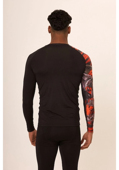 Hnc Sport Kartal Erkek Uzun Kol Tek Kol Dijital Baskılı Compression Fitness Gym Spor Body Tshirt Siyah