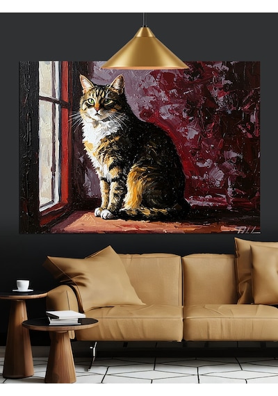 Kedi Pencere Kenarı Duruşu Dekoratif Kanvas - Mdf Ahşap Tablo