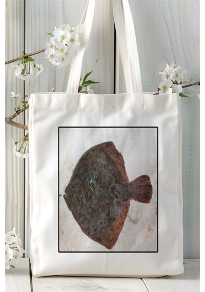 Art Hediye Kalkan Balığı Baskılı Bez Çanta Omuz Çantası Kişiye Özel Desen Çok Renkli