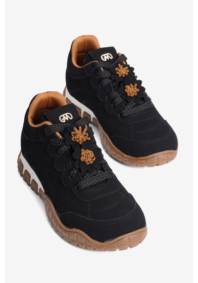 Mubiano Kadın Süet Sneaker Çiçek Aksesuarlı Günlük Spor Ayakkabı Nira Siyah