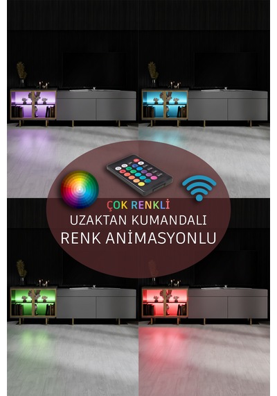 Vienna Gold Demir Ayaklı Rgb Led Işık Sistemli Antrasit Tv Ünitesi Tv Sehpası Antrasit - Altın Vienna Gold Demir Ayaklı Rgb Led Işık Sistemli Antrasit Tv Ünitesi Tv Sehpası Antrasit - Altın