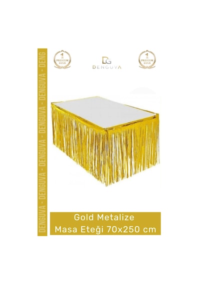 Masaeteği Doğum Günü Parti Dekorasyonu Parlak Püsküllü Kalite 70x250 Metalize Masa Eteği Gold Çok Renkli