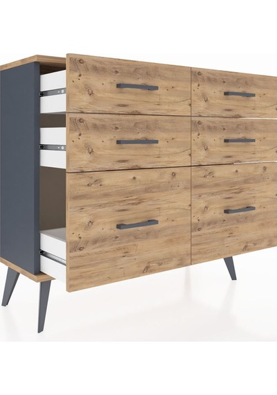 Arges Şifonyer 6 Çekmeceli 88x30x80 Antrasit-çam Çam Arges Şifonyer 6 Çekmeceli 88x30x80 Antrasit-çam Çam