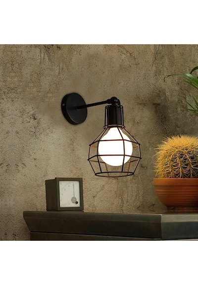 Riolight Retro,rustik,vintage Siyah Kafes 1xe27 Duylu Metal Duvar Siyah