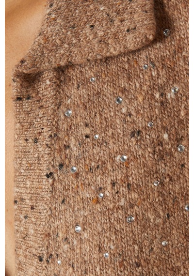 Pinko Nibani Rhinestone Sweater Üks, Taş Işlemeli Yün Triko Kahverengi