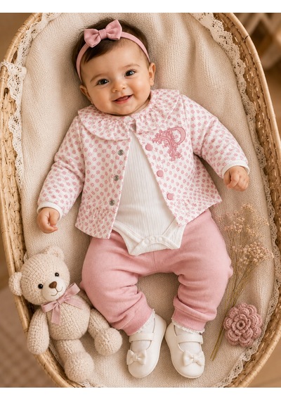 Mini Pakel P Nakışlı Kız Üçlü Takım 3-12 Aylık -ba1487278 - Pembe