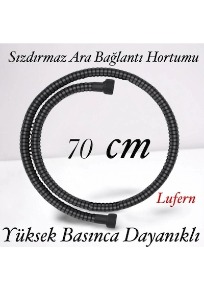 70 Cm Siyah Kısa Tepe Ara Duş Hortumu Spiral Robot Bağlantı Örgü Dayanıklı Kopmaz Patlamaz Sızdırmaz