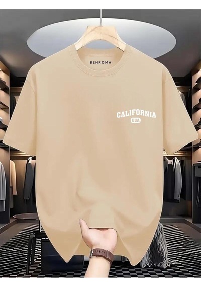 Calıfornia Usa Baskılı Oversize Tişört Bej