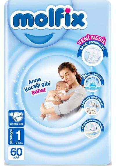Molfix Avantajlı Paket 1 Beden Yenidoğan 2-5 Kg 60'lı 1 Numara