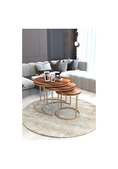 Faymend Giant Lüks 3'lü Orta Sehpa Modern Cappucino Barok Cappucino