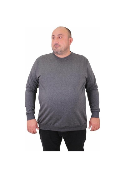 Starbattal Büyük Beden Sıfır Yaka Classic Sweat 23216 Antrasıt-Antrasıt