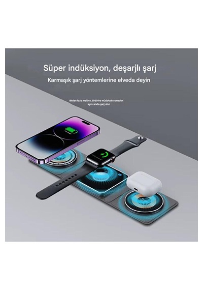Katlanabilir 3'ü 1 Arada Kablosuz Hızlı Şarj İstasyonu