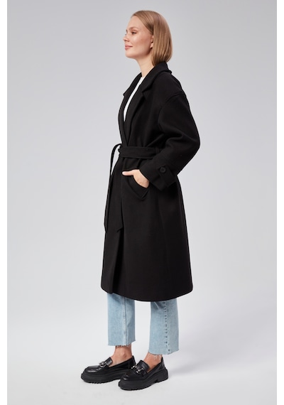 Kuşaklı Oversize Kaşe Kaban 001