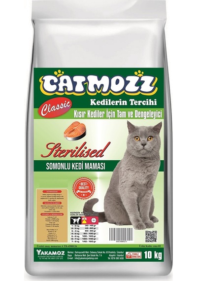 Catmozz Classic Sterilised Somonlu Kısırlaştırılmış Yetişkin Kedi Maması 10 KG
