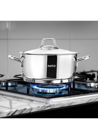 Nehir Silver 20 Cm Derin Tencere - Paslanmaz Çelik Tencere Gri