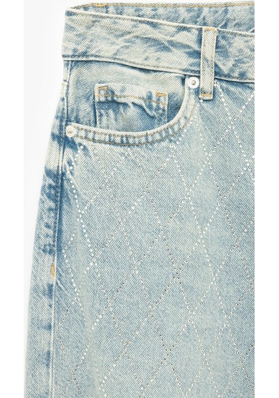 Koton Taşlı Wide Leg Açık İndigo Kadın Jean Pantolon 7wal40047md