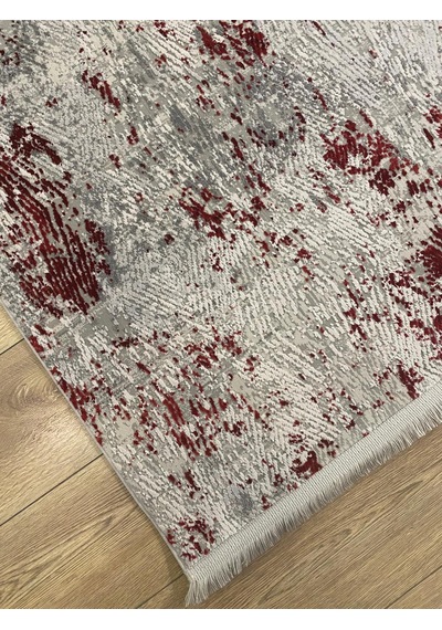 Sanat Halı Doku 1082 Gri Kırmızı Eskitme Desenli Makine Halısı Sarı