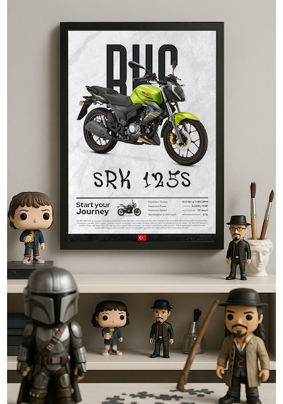 Rks Srk 125s Siyah Ahşap Çerçeveli Poster, Dekoratif Motosiklet Duvar Tablosu