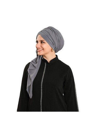 Hürrem Bone Antrasit Pratik Hazır Geçmeli Bone Şal Şifon Drapeli 2507 25 antrasit