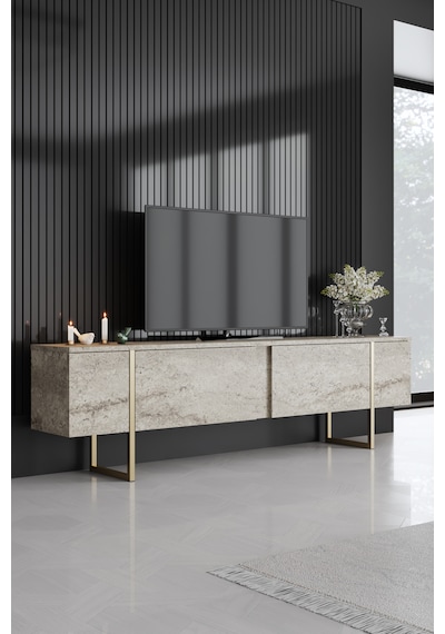 Luxe Gold Demir Ayaklı Traverten Tv Ünitesi Tv Sehpası Traverten - Altın