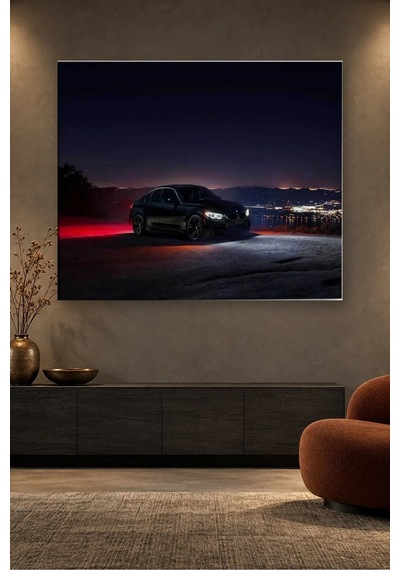 Fida Gece Şehir Işıklarında Siyah Bmw M3 Canvas Tablo