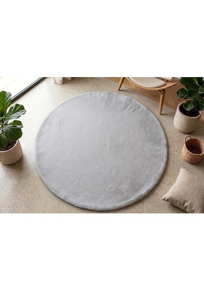 Gri Tavşan Tüyü Halı Yuvarlak Cotton Taban
