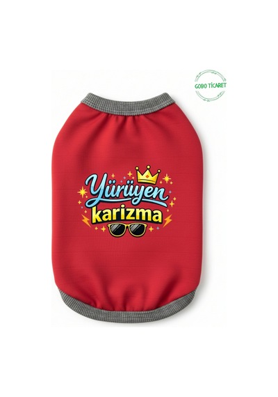Kırmızı Yürüyen Karizma Yazılı Kedi Ve Köpek Kıyafeti Tişörtü Elbisesi Xsmall/xs/beden 0