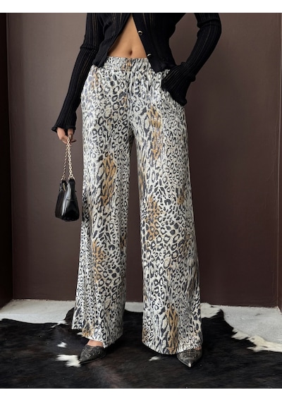 Verymoda Trend Leopar Desenli Bol Paça Pantolon - Günlük Ve Gece F2022 Açık Leopar