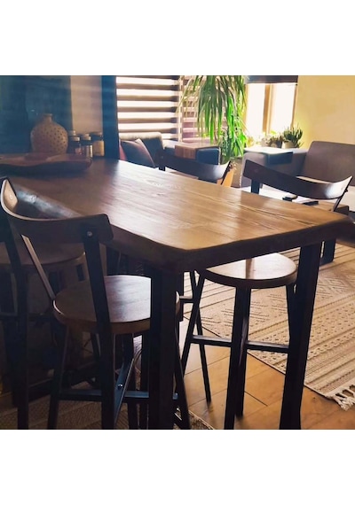 Asya Craft Doğal Ahşap Bar Masası Seti