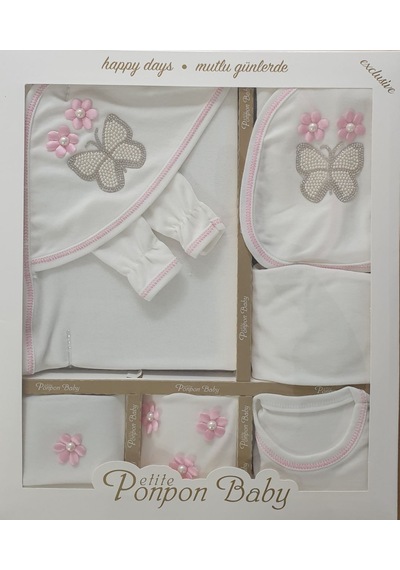 Papyon Baby Kids Petite Ponponbaby Yeniğdoğan 0-3 Ay Kelebek Desenli İncili 10 Par Açık Pembe