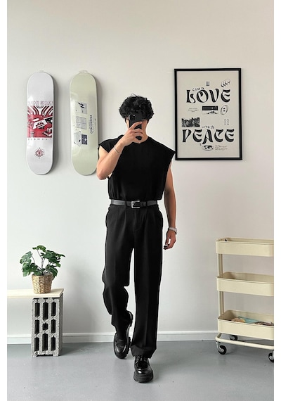 Flaw Atelier Old Money Extra Rahat Baggy Fit Kumaş Pantolon Siyah Siyah