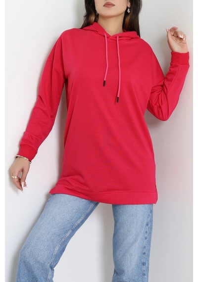 Modi 2 İplik Kapşonlu Tunik Sweat Fuşya - 42766.1878. Açık Gri - Beyaz - Pembe
