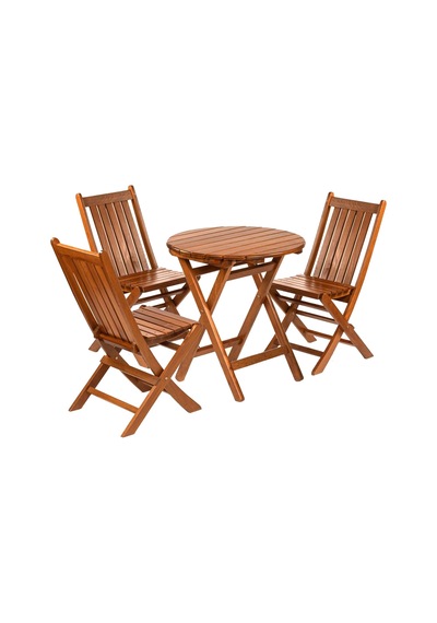Avşa Katlanır Ahşap Bahçe Balkon Seti: 90lık Masa + 3 Sandalye Acı Kahverengi Avşa Katlanır Ahşap Bahçe Balkon Seti: 90lık Masa + 3 Sandalye Acı Kahverengi