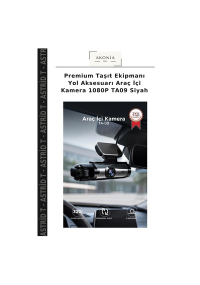 Premium Taşıt Ekipmanı Yol Aksesuarı Araç İçi Kamera 1080p Ta09 Siyah
