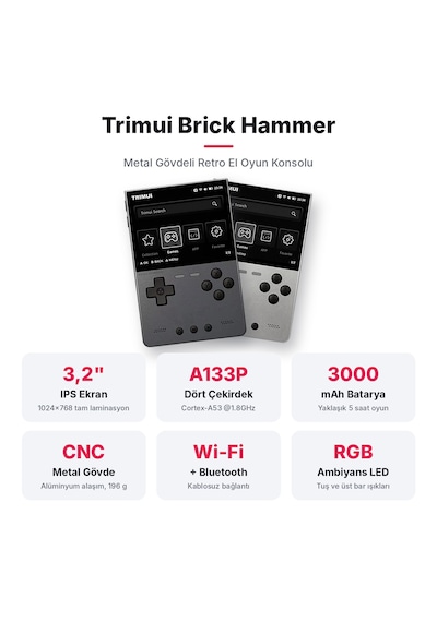 Trimui Brick Hammer Retro El Konsolu - 128GB Gri