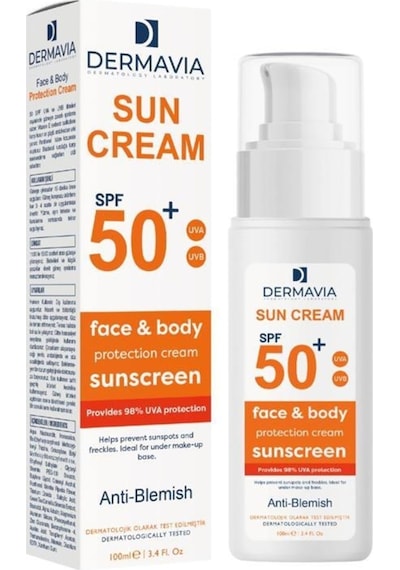 DermaVia SPF+50 Yüz ve Vücut Koruma Güneş Kremi Leke Karşıtı 100 ML