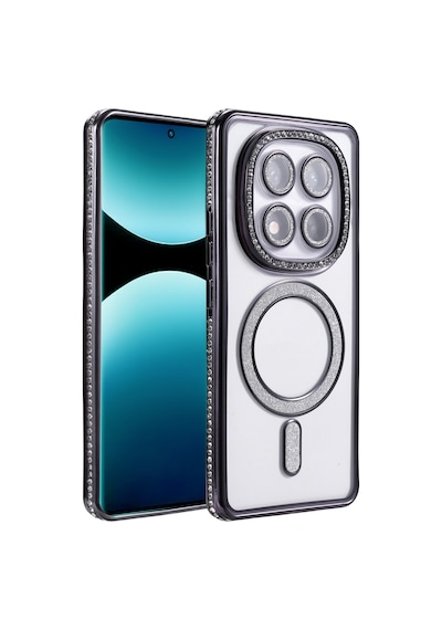 Xiaomi Redmi Note 15 Pro 4g Uyumlu Kılıf Parlak Taşlı Simli M-safe Telefon Kılıfı Kapak Siyah