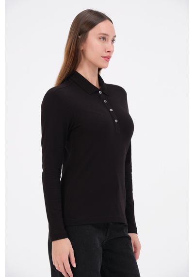 Msw Kadın Uzun Kollu Regular Fit Polo Yaka T-shirt SIYAH