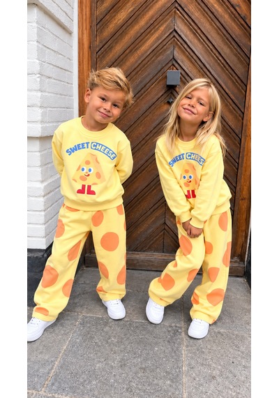 Elzo Collection Unisex Sweet Chesee Baskılı Sweatshirt Baskılı Eşofman Alt Üst Takım Sarı