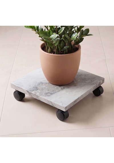 Mermer Desenli Tekerlekli Stand Saksı, Damacana Ve Tüp Altlığı 30x30 Cm Beyaz - Gri