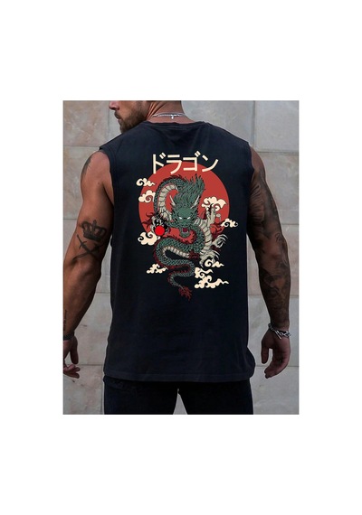 Caddemia Yaz Modası Günlük Spor Bol Boğa Desenli Baskılı Rahat Ve Nefes Alabilen Yuva Siyah 2XL