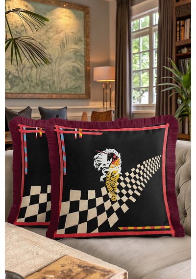Modern Sanat Saçaklı Yastık Kılıfı-satranç Figürlü Siyah Altın Renkli Retro Püsküllü Kırlent Kılıfı Ayışığı Nil Mavisi Modern Sanat Saçaklı Yastık Kılıfı-satranç Figürlü Siyah Altın Renkli Retro Püsküllü Kırlent Kılıfı Ayışığı Nil Mavisi