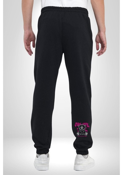 Angemiel Serin Ve Mutlu Kal 3 İplik Erkek Baskılı Siyah Eşofman Altı Siyah