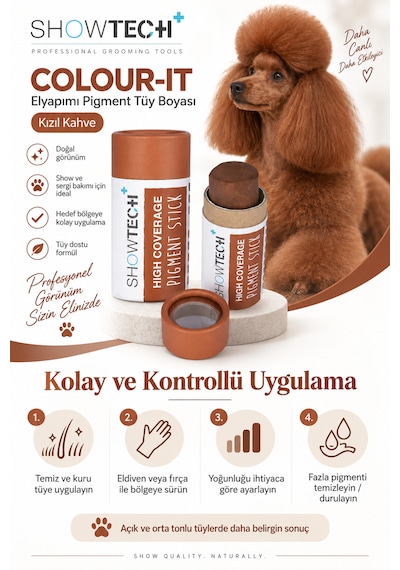 Showtech Colour-ıt El Yapımı Pigment Toz Geçici Köpek Tüy Boyası Kızıl Kahve